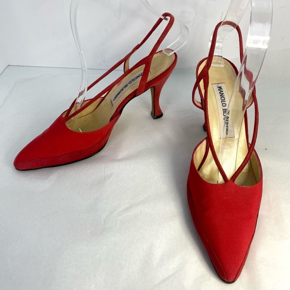 Manolo Blahnik Red Slingback Pointed-Toe Heels